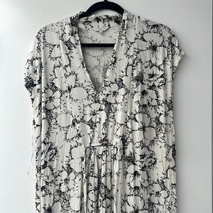 Lucky Brand L/XL Maxi Dress White Black Floral Print